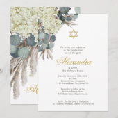 Invitation Jeune fille juive baptisant Floral Foliage Gold (Devant / Derrière)