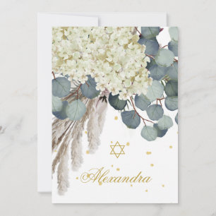 Invitation Jeune fille juive baptisant Floral Foliage Gold