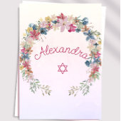 Invitation Jeune Fille Juive Bébé Appelant Floral Rose Étoile