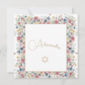 Invitation Jeune Fille Juive Bébé Nommer Fleurs Florales Reli (Dos)