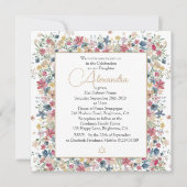 Invitation Jeune Fille Juive Bébé Nommer Fleurs Florales Reli (Devant)