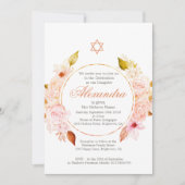 Invitation Jeune Fille Juive Bébé Nommer Rose Étoile De David (Devant)