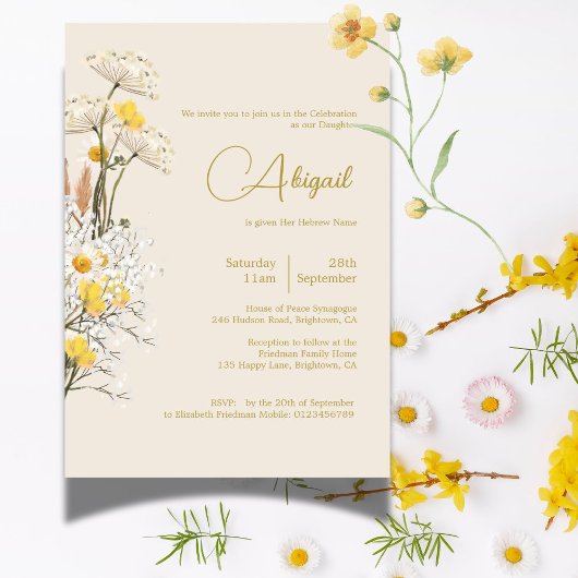 Invitation Jeune fille juive Fleurs sauvages d'aquarelle