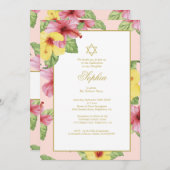 Invitation Jeune Fille Juive Nommer Hibiscus Floral Rose (Devant / Derrière)