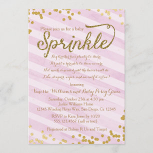 Invitation Jeune fille rose et or saupoudrer douche Invitatio