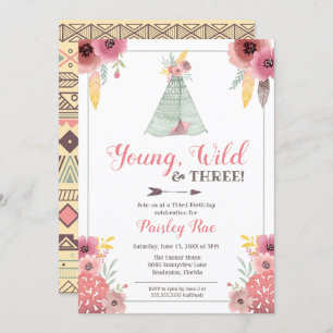 Invitation Jeune Fille sauvage et trois Filles de Boho Troisi