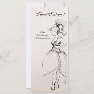 Invitation JEUNE FILLE SWEET 16 FÊTE D'ANNIVERSAIRE Noir Blan