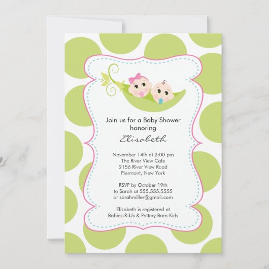Invitation Jeune fille Twin dans Baby shower Pea Pod (Devant)