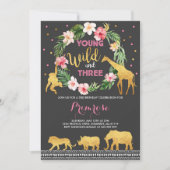 Invitation Jeune jungle sauvage et de trois anniversaires (Devant)
