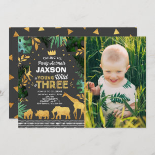 Invitation Jeune jungle sauvage et de trois anniversaires