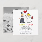 Invitation Jeune Marié Dessin Animé Couple Marié Annonce (Devant / Derrière)