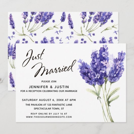 Invitation Jeune Marié Script, Fleurs de Lavande Aquarelle (Devant / Derrière)
