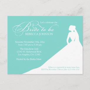 Invitation Jeune mariée bleue d'aqua élégant "à être" douche