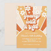 Invitation Jeune rétro sauvage libre orange brûlé soleil marg (Devant / Derrière)
