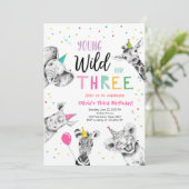 Invitation Jeune sauvage et trois animaux de la fête Safari A (Debout devant)