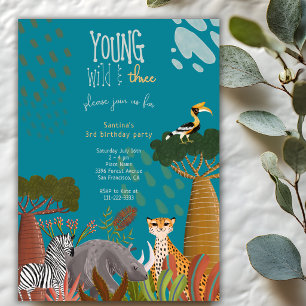 Invitation Jeune Sauvage Et Trois Animaux Safari 3ème Anniver