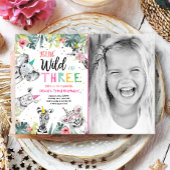 Invitation Jeune sauvage et trois animaux Safari Fille Annive