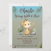 Invitation Jeune sauvage et trois animaux Safari Giraffe 3e (Devant)