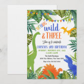 Invitation Jeune Sauvage et Trois Anniversaire de Dinosaure (Devant / Derrière)