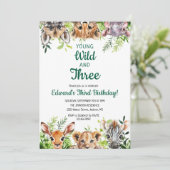 Invitation Jeune Sauvage Et Trois Beaux Animaux Safari Annive (Debout devant)