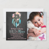 Invitation Jeune, sauvage et trois Boho Photo Anniversaire In (Devant)