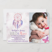 Invitation Jeune, sauvage et trois Boho Photo Anniversaire In (Devant)