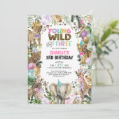 Invitation Jeune sauvage et trois fêtes Animaux Fille Anniver (Debout devant)