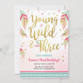 Invitation Jeune sauvage et trois plumes Or rose Anniversaire (Devant)