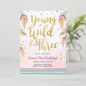 Invitation Jeune sauvage et trois plumes Or rose Anniversaire (Debout devant)