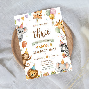 Invitation Jeune Sauvage et Trois Safari Fête d'anniversaire