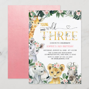 Invitation Jeune Sauvage Et Trois Safari Jungle Animal Annive