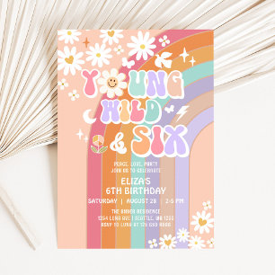 Invitation Jeune Sauvage & SIX Hippie Groovy Rétro 6ème Anniv