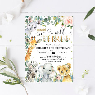 Invitation Jeune Sauvage & Trois Animaux de Fête Fille 3ème A
