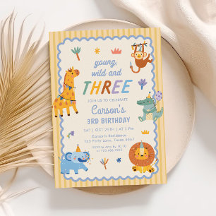 Invitation Jeune Sauvage & Trois Animaux de Safari 3ème Anniv