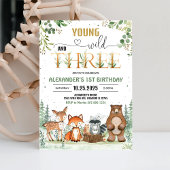 Invitation Jeune Sauvage Trois Anniversaire Garçon Bois