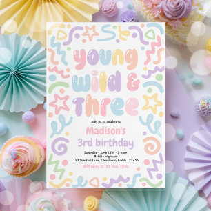 Invitation Jeune Sauvage & Trois Ballon Confetti 3e Anniversa