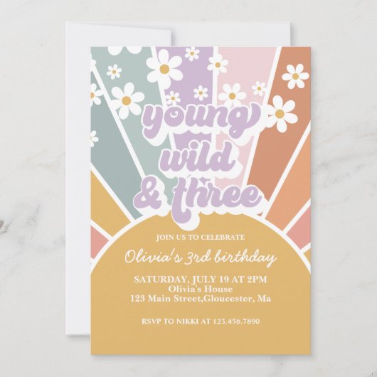 Invitation Jeune sauvage trois Rétro Soleil Arc-en-ciel Margu (Devant)