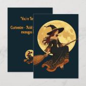 Invitation Jeune Sorcière Goth Siège Astride A Besom Vector A (Devant / Derrière)