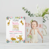 Invitation Jeune Wild Et Trois Pink Gold Safari Anniversaire (Debout devant)