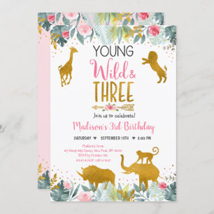 Invitation Jeune Wild Et Trois Pink Gold Safari Anniversaire