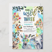 Invitation Jeune Wild Et Trois Safari Blue Boy Anniversaire (Devant)