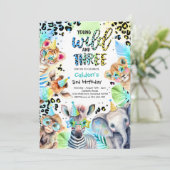 Invitation Jeune Wild Et Trois Safari Blue Boy Anniversaire (Debout devant)