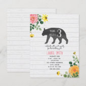 Invitation Jeune Wild Trois Ours Fleur sauvage Anniversaire (Devant / Derrière)
