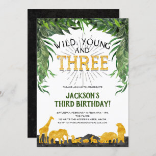 Invitation Jeunes et trois sauvages, animal Safari, 3ème anni