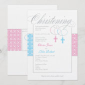 Invitation Jeunes garçons et filles jumeaux Christening Invit (Devant / Derrière)