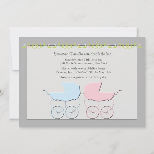 Invitation Jeunes garçons et filles Twins Grey Baby shower In (Devant)