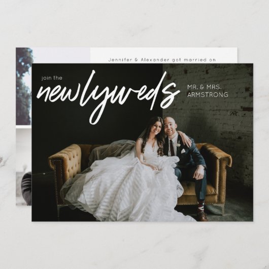 Invitation Jeunes mariés W Horizontal 3 Photo Réception de ma (Devant / Derrière)