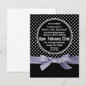 Invitation Jeunes Pois sucrées 16 ruban violet (Devant / Derrière)