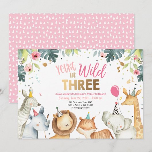 Invitation Jeunes sauvages et trois animatrices de Safari (Devant / Derrière)