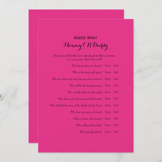 Invitation Jeux à deux faces 2 x Baby showers (Devant / Derrière)